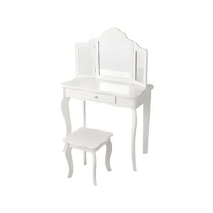 Costway Kids Dressing Table Stool Set w/Folding Mirror White