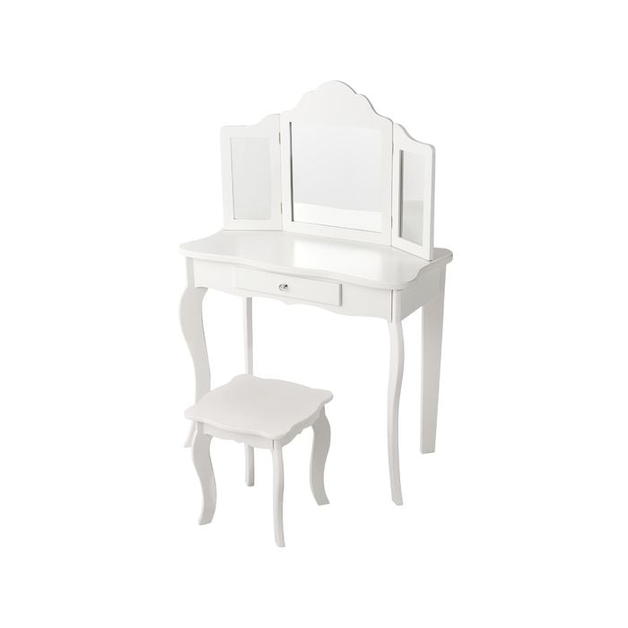Costway Kids Dressing Table Stool Set w/Folding Mirror White