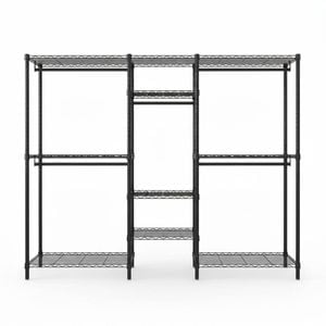 Adjustable Heavy Duty Garment Rack for Clothes and Shoe Storage - Black