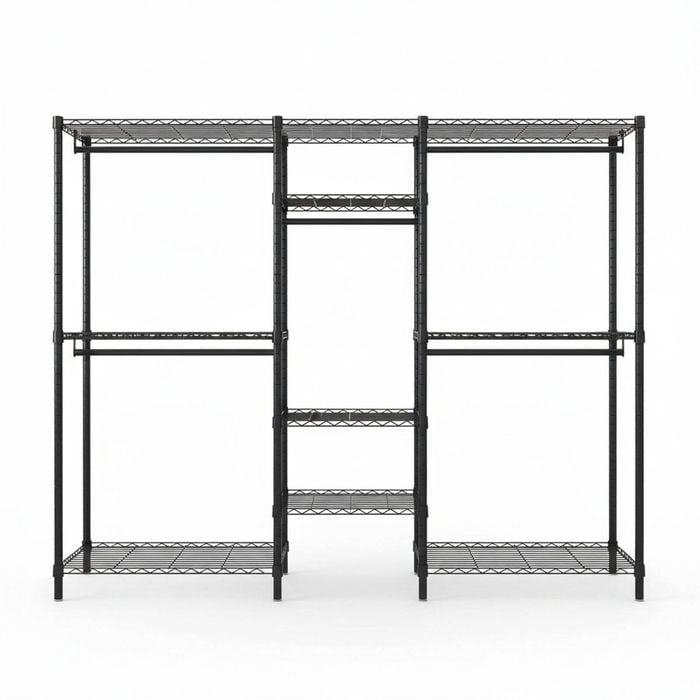 Adjustable Heavy Duty Garment Rack for Clothes and Shoe Storage - Black
