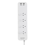 Jackson 4 Outlet USB A/C White Powerboard with Surge Protection