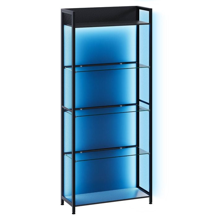 Advwin 5-Tier LED Display Cabinet Open Storage Display Shelf Display Rack Black