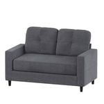 Advwin 2-Seater Sofa 132cm Love Seat Linen Fabric Small Loveseat Sofa Couch Grey