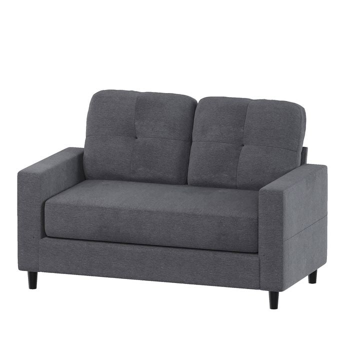 Advwin 2-Seater Sofa 132cm Love Seat Linen Fabric Small Loveseat Sofa Couch Grey