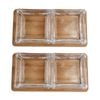2x 2pc NF Living Glass Serving Set Square Bowls Bamboo Tray 20x10cm Solid Clear