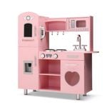 Keezi Kids Dispenser Wooden Kitchen Pretend Childrens Utensils Play Food Sets - Pink