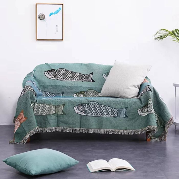 Anycozy Throw Blanket 130×160cm Minimalist Koi Fish Pattern Sofa Towel Outdoor Camping Mat