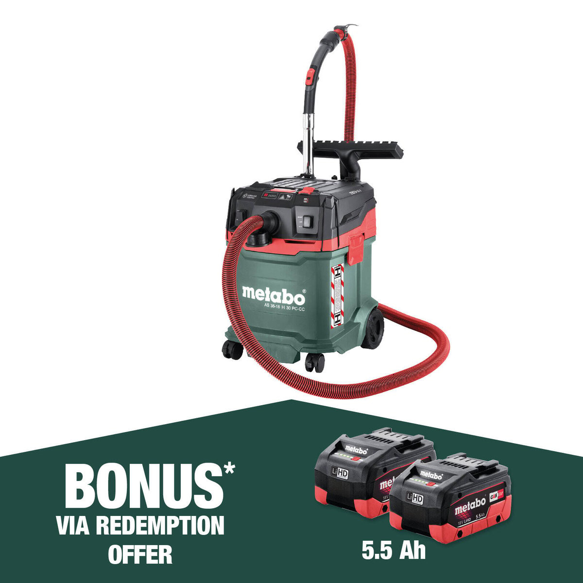 Metabo 36V 2 x 18V Cordless 30L H-Class Wet & Dry Vacuum Cleaner - Skin ...