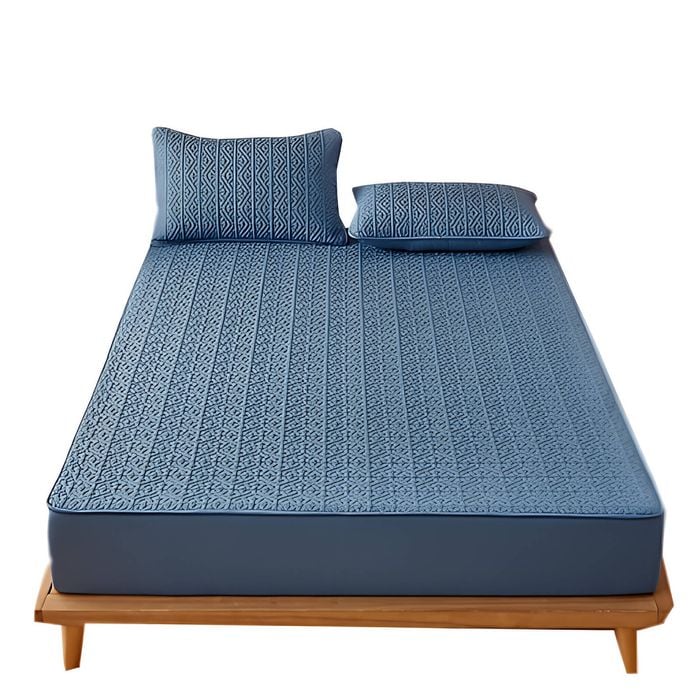 Anycozy Mattress Cover Blue 90x200cm Pure Cotton Soft Quilted Bed Sheet Anti-bacterial Protector Cover