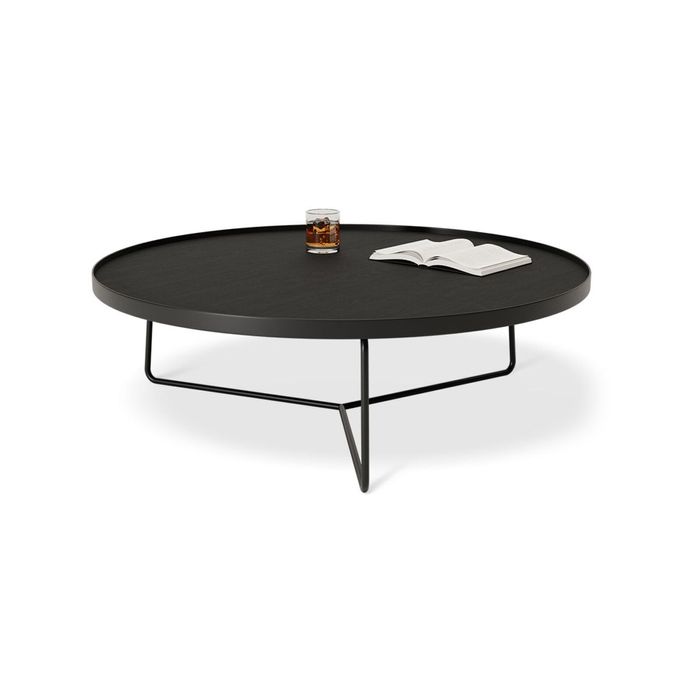 Alora Round Coffee Table - Large - Black American Ash Tabletop - Black Legs