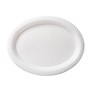 10x 25pc Partyware Reusable Oval Plates Set Tableware 315x255m White