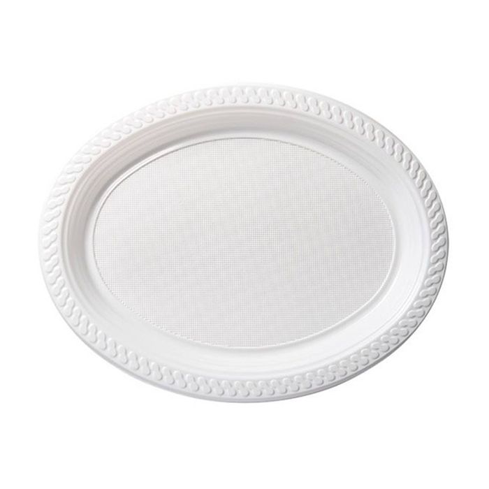 10x 25pc Partyware Reusable Oval Plates Set Tableware 315x255m White
