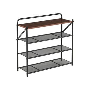 HOMFURN 4 Tier Shoe Rack Entryway No Assembly Foldable Metal Wood Top Storage