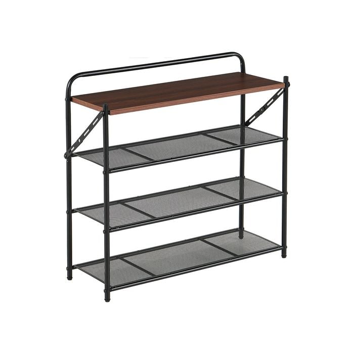 HOMFURN 4 Tier Shoe Rack Entryway No Assembly Foldable Metal Wood Top Storage