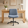 Oakory Armless Office Chair With Wide Fabric Seat, Reclining Swivel Desk Chair With Wheels, Cross Metal Base Blue