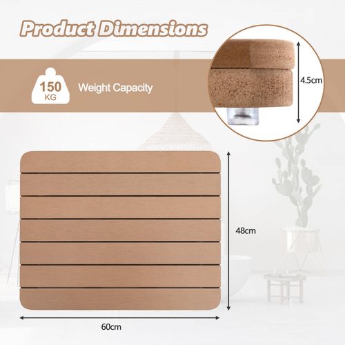 Costway Wooden Bath Mat 60cm x 48cm Non-Slip Bathroom Spa Shower Mat ...