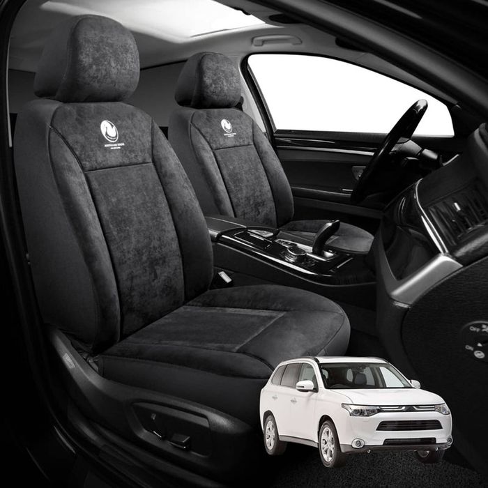 Australian Goose Edition Front Seat Covers for Mitsubishi Outlander 2018 - 2021 (ZJ/ZK/ZL) - Suede, Universal Fit - Black