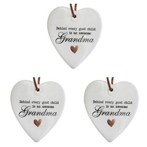 3PK LVD Ceramic Hanging 8x9cm Heart Grandma w/ Hanger Ornament Decor