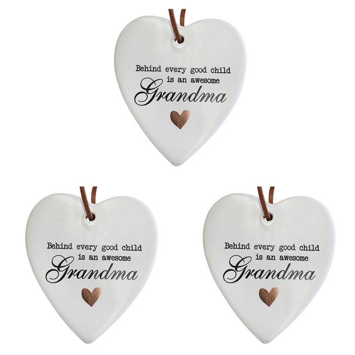 3PK LVD Ceramic Hanging 8x9cm Heart Grandma w/ Hanger Ornament Decor
