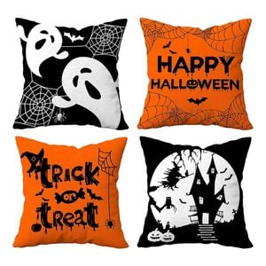 Catzon 4 Pcs Scary Throw Pillow Covers Linen Cushion Case for Decor 45X45cm