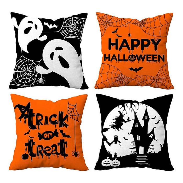Catzon 4 Pcs Scary Throw Pillow Covers Linen Cushion Case for Decor 45X45cm