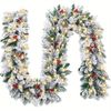 Lifebay Faux Vine Garland with 50 LED Lights & Red Berries