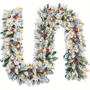 Lifebay Faux Vine Garland with 50 LED Lights & Red Berries