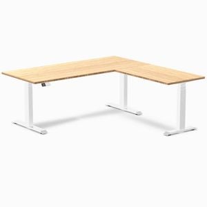 Desky L-shape Sit To Stand Bamboo Desk 1800x1750mm White Height Adjustable Leg