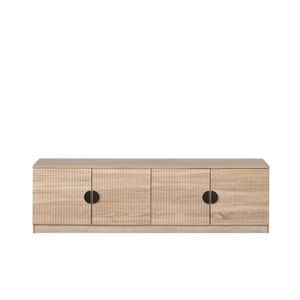 European Cabinetry Fluted Half Moon Black Bucharest TV Unit Natural Oak