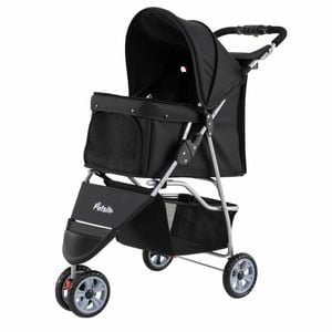Costway 3wheel Pet Stroller 15kg Travel Dog Cat Folding Waterproof Black