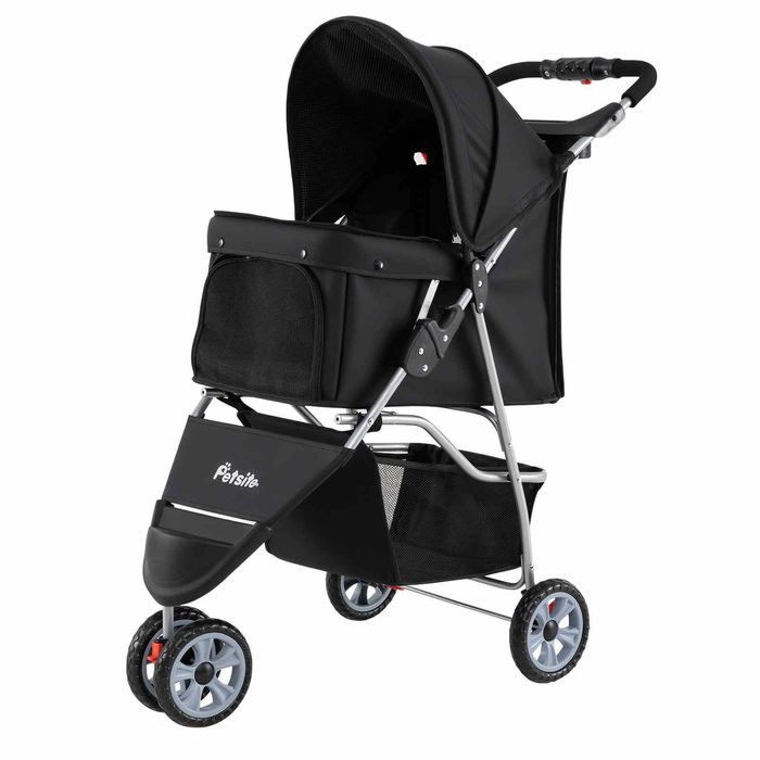 Costway 3wheel Pet Stroller 15kg Travel Dog Cat Folding Waterproof Black