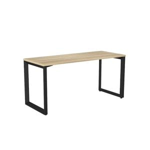 Olg Anvil Single Black Frame New Oak Ravine Top Scallop Office Desk L1500mm X W750mm