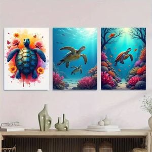 3pcs Colourful Ocean Life Paintings with Coral Print 100% Australian Made 3 x 40x60cm (Metal Print)