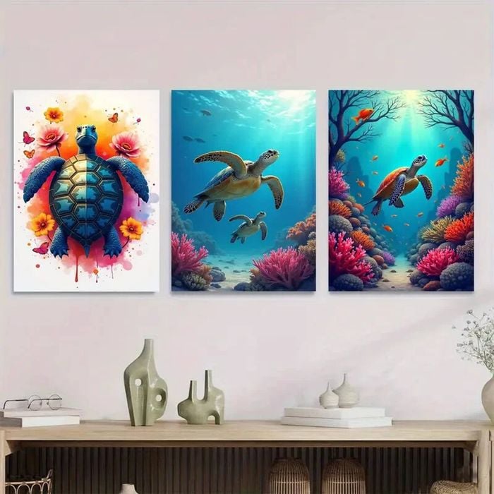 3pcs Colourful Ocean Life Paintings with Coral Print 100% Australian Made 3 x 40x60cm (Metal Print)
