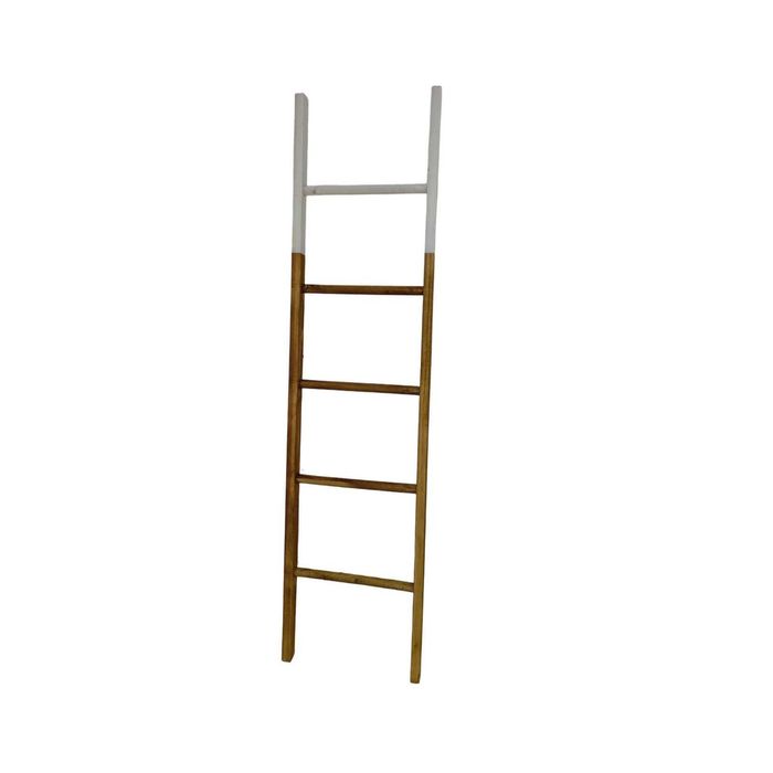 P&P Brown Wooden Leaning Ladder Rack Tall Decorative Blanket Towel Stand