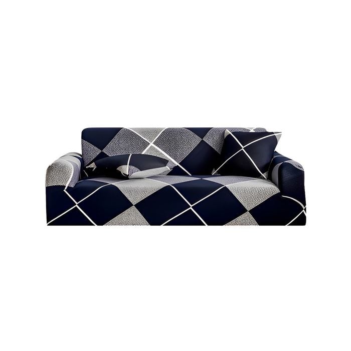SOGA High Stretch 4-Seater Checkered Print Sofa Slipcover
