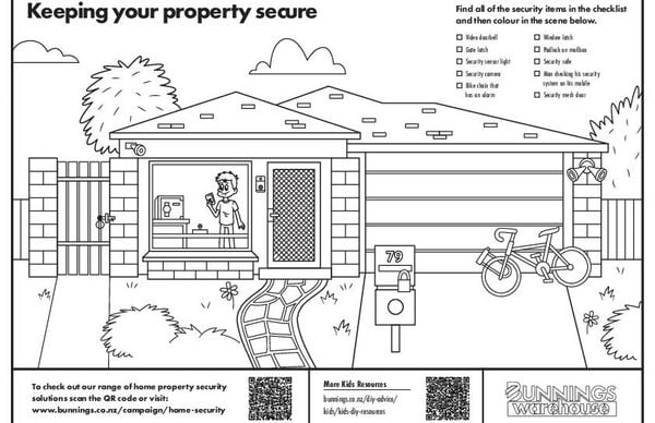 Colour in of home security features