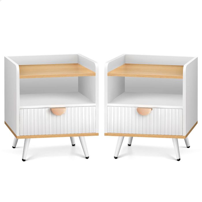 ALFORDSON Set of 2 Bedside Table Wood and White