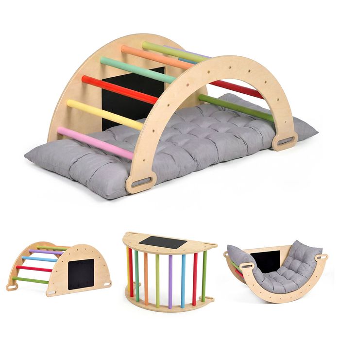 Advwin 5-in-1 Kids Climbing Arch Climber Rocker Toddler Learning Toys Playset Oak