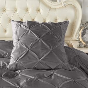 CottonMore A Pair of 100% Cotton Steel Grey Diamond Pinch Pleated Euro Cushion Covers 65x65cm
