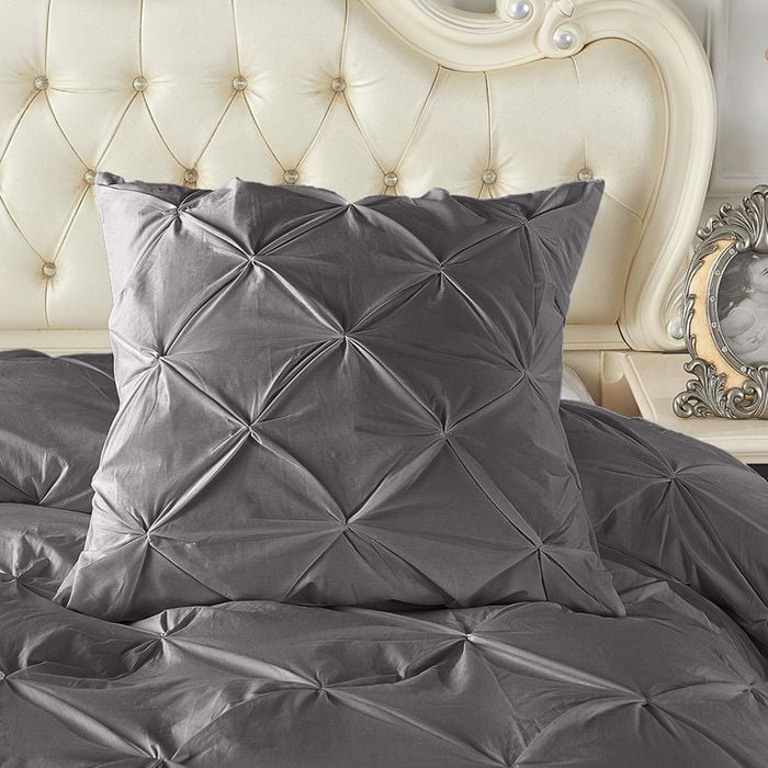 CottonMore A Pair of 100% Cotton Steel Grey Diamond Pinch Pleated Euro Cushion Covers 65x65cm