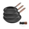 VEVOR 205-310mm Cast Iron Skillet 3-Piece Frying Pan Set Black with Detachable Wood Handle