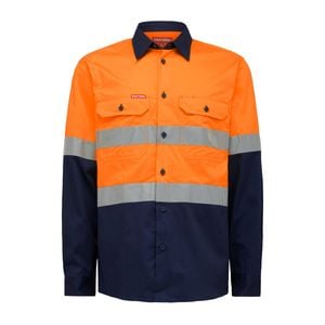 Hard Yakka Orange/Navy Core Hi Vis Taped Long Sleeve Shirt - Size 3XL