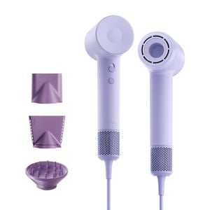 Laifen SE 2 High-Speed Hair Dryer – Pastel Purple with smooth nozzle, diffuser nozzle and concentrator nozzle included.