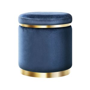 Artiss Ottoman Foot Stool Round Velvet Navy