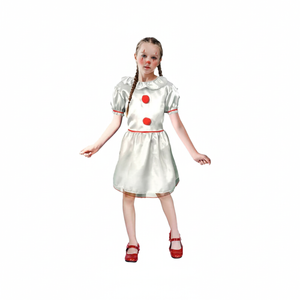 More Than Party Kids Halloween Evil Clown Costume Shiny Dress Pom-Poms 10-12y