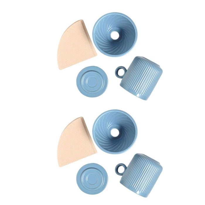 2PK Coffee Culture 320ml Ceramic Coffee Pour Over Mug/Dripper w/ Filter Set Blue