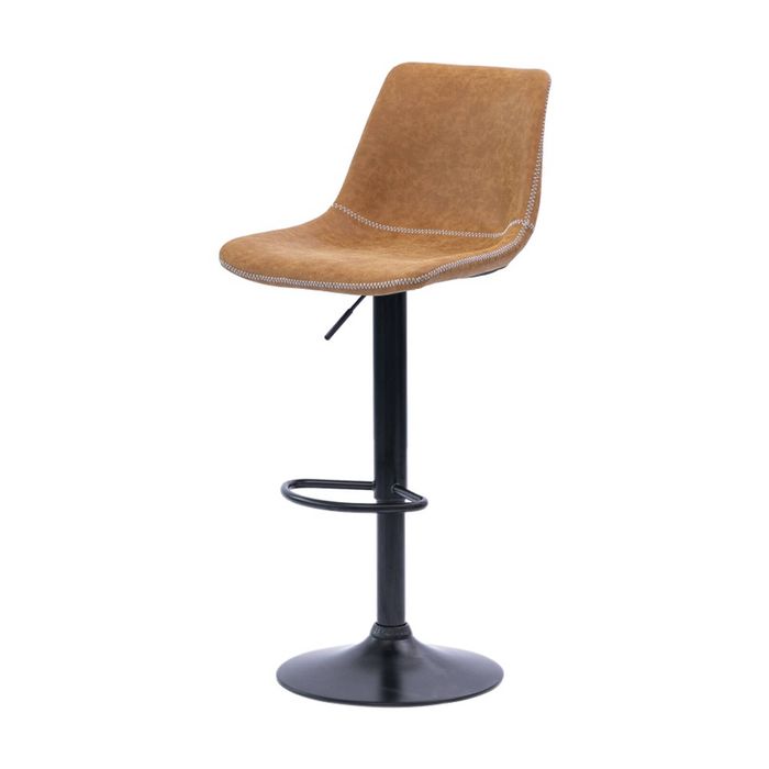 2pc Urban Style Gary Bar Stool Set Gas Lift Chair Furniture Black Metal Tan PU