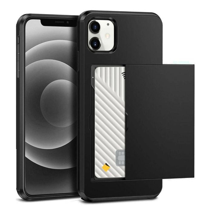 Hard Case Wallet Card Slot Cover - For Apple iPhone 16 Plus (Black)