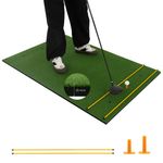 Costway Golf Hitting Practice Mat Artificial Lawn Grass Rubber Tees & Alignment Sticks